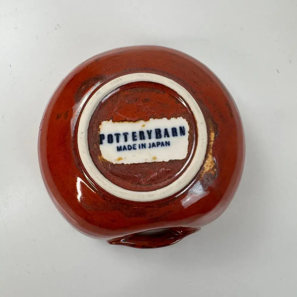 Pottery Barn Japan Mini Bowl Red Swirl Ceramic Round Handcrafted Small Bowl